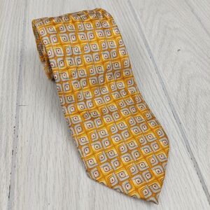 Ermenegildo Zegna Necktie Tie Yellow Gold‎ Geometric 100% Silk Designer Business